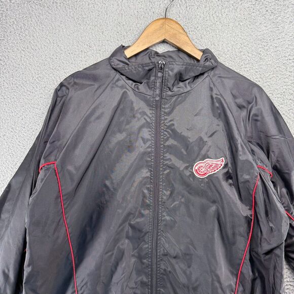 Vintage Detroit Red Wings Windbreaker Jacket men's XL Black Zip Embroidered Logo - Picture 2 of 8